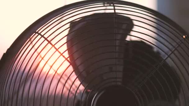 Le ventilateur électrique est allumé le soir dans une pièce étouffante . — Video