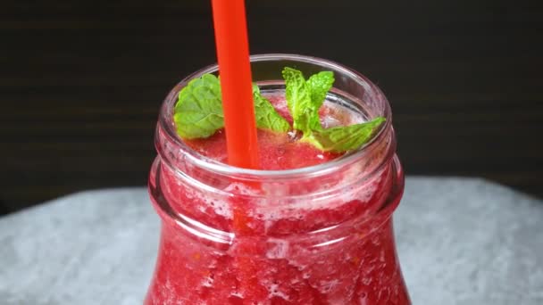 Colorful soft drinks for summer, cold smoothies in glasses — Stock Video