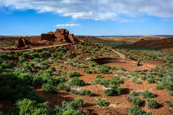 Antika ruiner. Wupatki Ruin bollplan. Wupatki National CEN. — Stockfoto