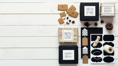 Retro Noel, yukarıdan, DIY Noel kavramı istasyonu Resepsiyon görünümü kaydırma