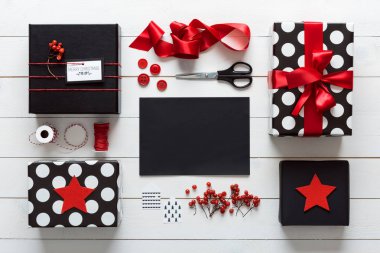 Zarif İskandinav retro Noel, istasyonu, yukarıdan, santa kavramı mektup Resepsiyon görünümü kaydırma