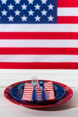 Beautiful blue red and white patriotic table setting clipart