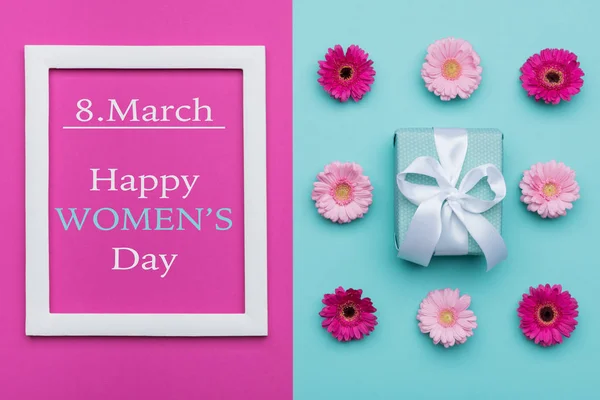Kobiety Szczęśliwy Dzień Pastelowe Candy Kolory Tła Kwiatowy Damskie Day — Zdjęcie stockowe