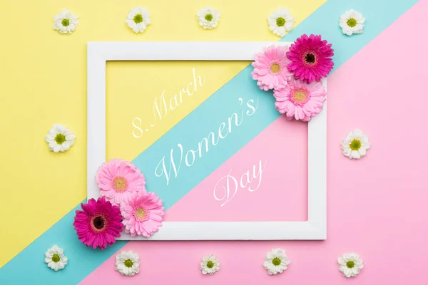 Kobiety Szczęśliwy Dzień Pastelowe Candy Kolorowe Tło Kwiatowy Damskie Day — Zdjęcie stockowe