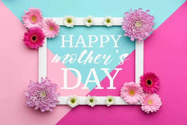 Happy Mother\'s Day Pastel Coloured Background. Floral flat lay minimalism greeting card.