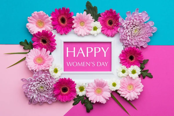 Feliz Dia Mulher Pastel Candy Colours Fundo Floral Plana Leigos — Fotografia de Stock