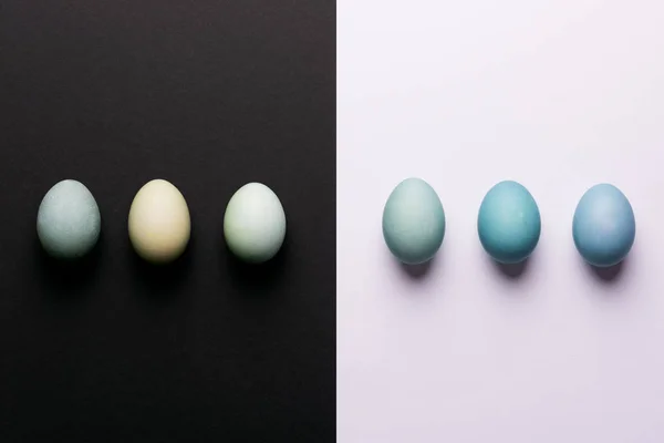 Happy Easter Black White Background Hand Painted Blue Easter Eggs — Stock Photo, Image