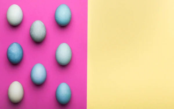 stock image Happy Easter pastel coloured background. Hand painted Easter eggs abstract minimal concept.