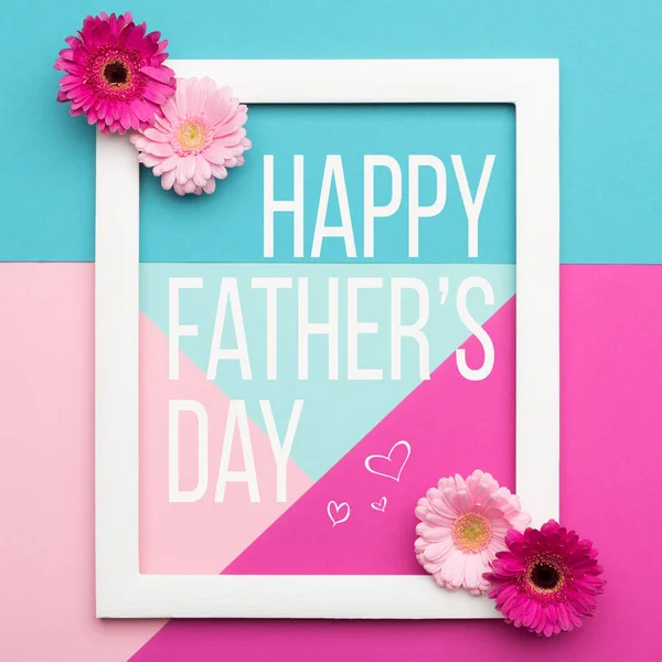 Happy Father Day Pastelowe Candy Kolory Tła Kwiatowy Płaskim Położyć — Zdjęcie stockowe