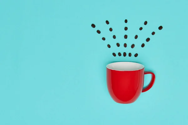 創造的なポップアート カップ コーヒー パステルの背景の色 コーヒーのマグカップやコーヒー豆の焙煎のコンセプト — ストック写真