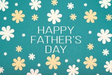 Mutlu Babalar günü pastel renkli arka plan. Güzel çiçek düz yatıyordu. Babalar Günü tebrik kartı.