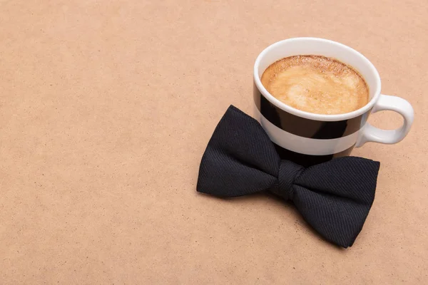 Happy Father Day Background Cup Coffee Black Bow Tie Brown — Stock Photo, Image
