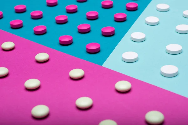パステルの様々 なカラフルな薬の品揃えは 背景色です 薬と処方薬の背景 — ストック写真