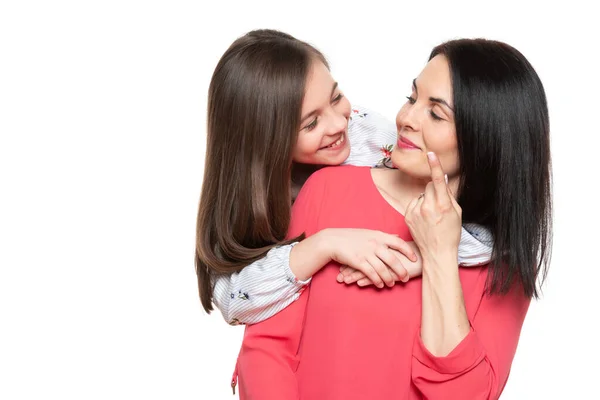 Mother Scolding Cheeky Daughter Mischief Reprimand Attitude Behaviour Concept White Stock Image