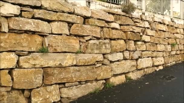Сохранение Стены Гранитных Блоков Жилой Улице Деревне Андалузия — стоковое видео
