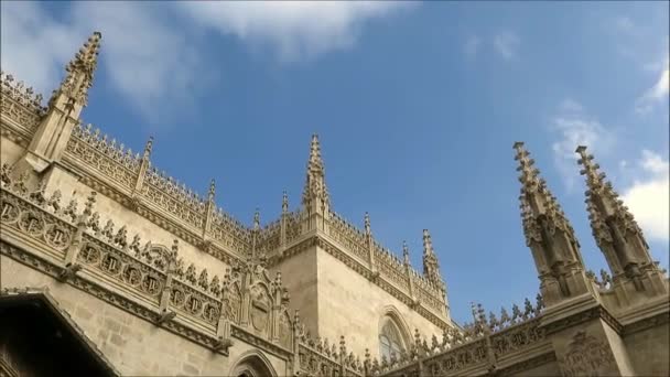 Detail Van Buiten Decoraties Van Beroemde Kathedraal Van Granada Zonnige — Stockvideo