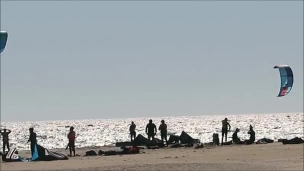 Kite Surf Desde Playa Tarifa Andalucía Sur España — Vídeos de Stock