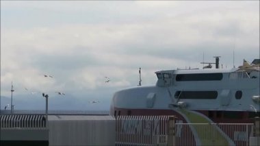 Tarifa, İspanya - 31 Mart 2019: Tarifa limanından Tanca, Fas 'a hızlı feribot