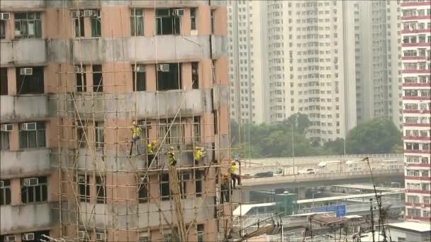Hong Kong Ásia Oriental Novembro 2019 Trabalhadores Trabalhando Andaime Bambu — Vídeo de Stock