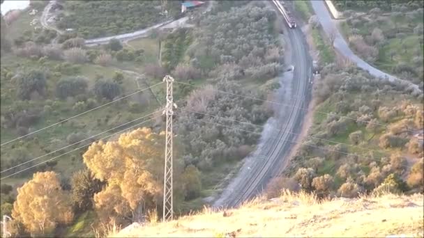 Alora Spain October 2018 Alora Malaga Commuter Train Approaching Tunnel — Stock Video