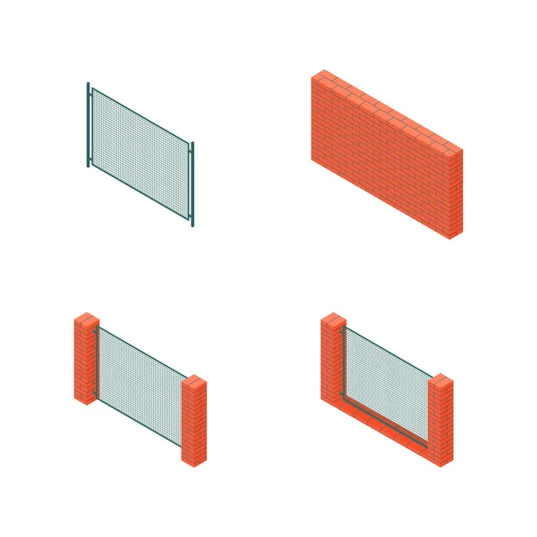 Um conjunto de vãos isométricos cercas, ilustração vetorial . — Vetor de Stock