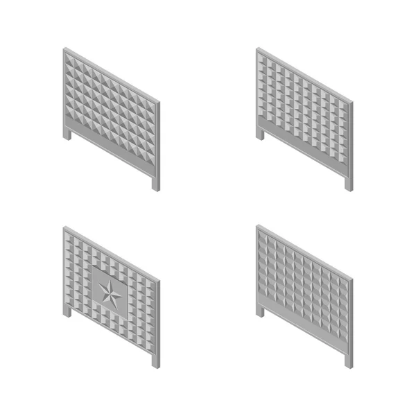 Un conjunto de cercas de tramos isométricos, ilustración vectorial . — Vector de stock