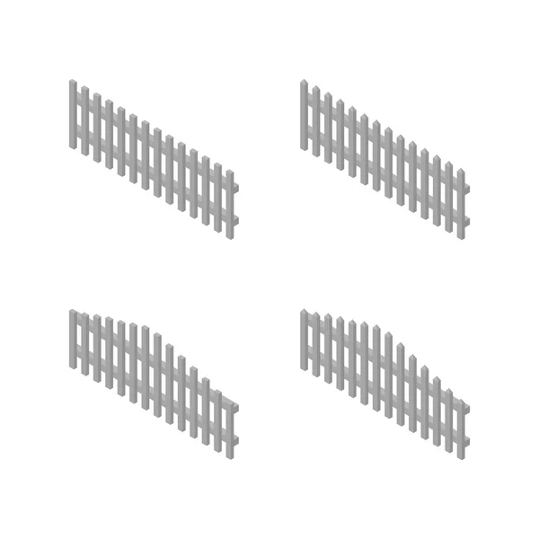 Un conjunto de tramos isométricos cercas de madera, ilustración vectorial . — Vector de stock
