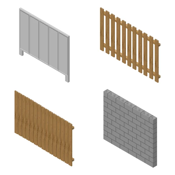 Un ensemble de clôtures isométriques, illustration vectorielle . — Image vectorielle