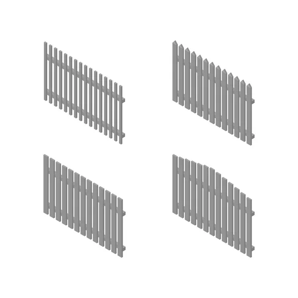 Набір ізометричних прольотів дерев'яних парканів, Векторні ілюстрації . — стоковий вектор