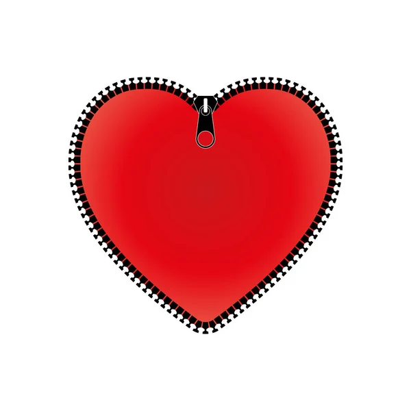 Rotes Herz mit Reißverschluss, Vektorabbildung. — Stockvektor