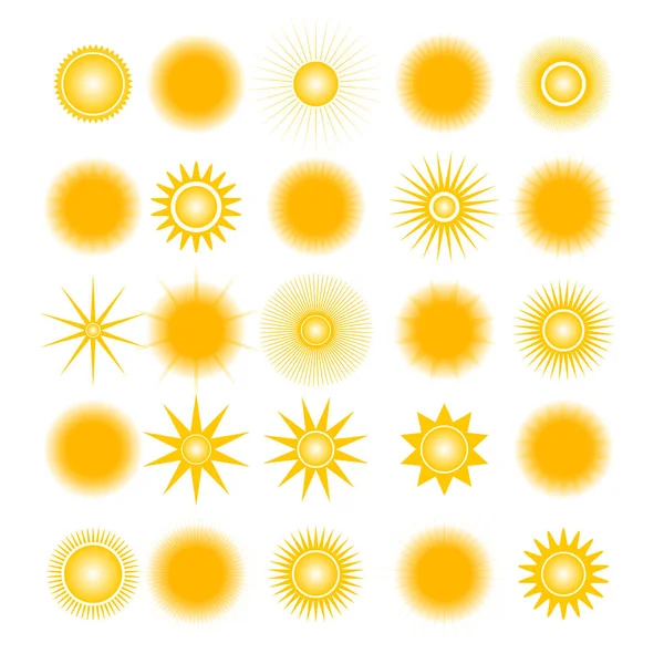 Iconos del sol, ilustración vectorial . — Vector de stock