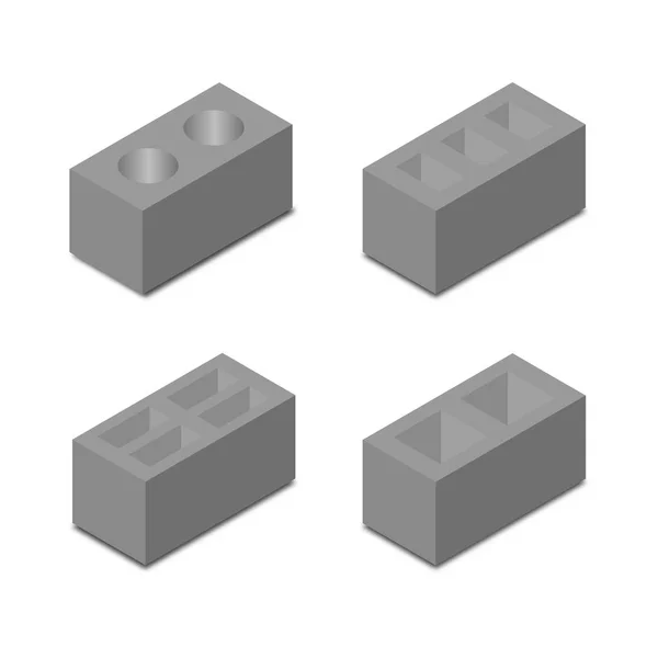 A set of isometric cinder blocks, vector illustration. — Stock Vector