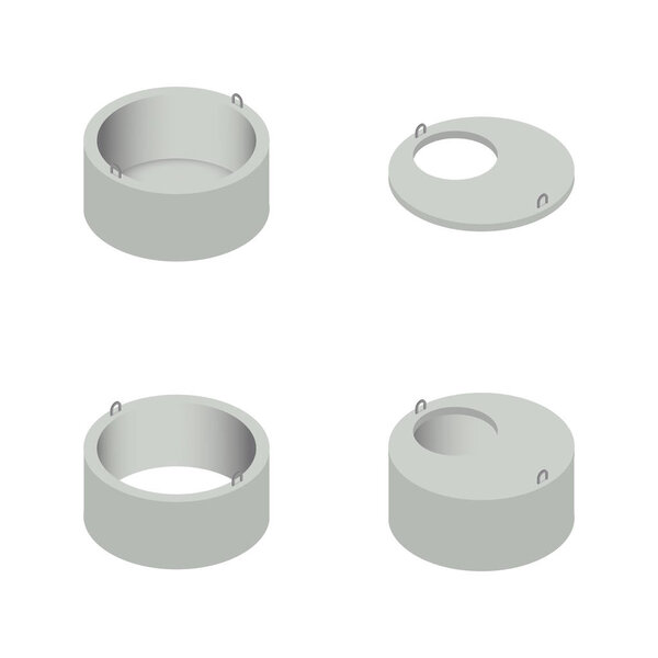 Set the iron concrete rings for wells, vector illustration.