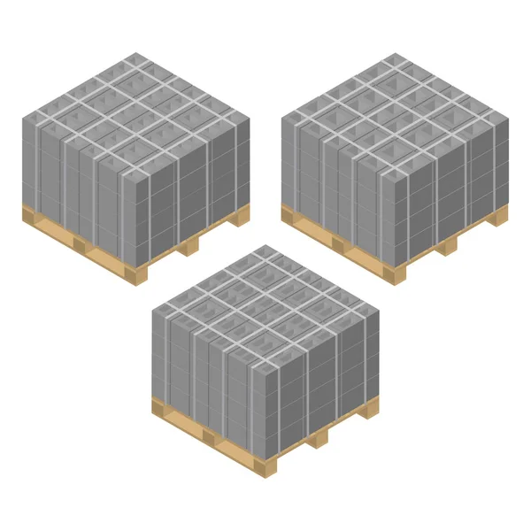 Isometric wooden pallet with cinder blocks, vector illustration. Royalty Free Stock Illustrations