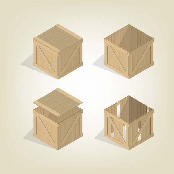 Scatola di legno realistica isometrica, illustrazione vettoriale . — Vettoriale Stock