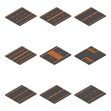 Simgeler yol izometrik, vektör çizim.