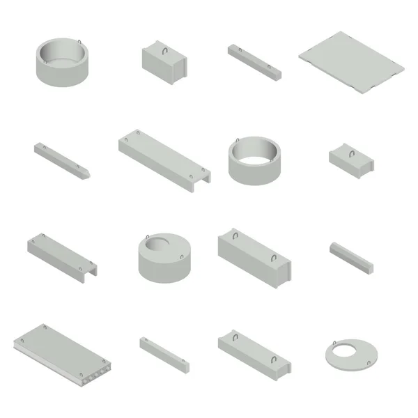 Set the iron concrete products isometric, vector illustration. — Stock Vector