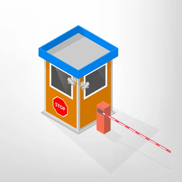 Casas de seguridad con barrera automática isométrica, ilustración vectorial . — Archivo Imágenes Vectoriales