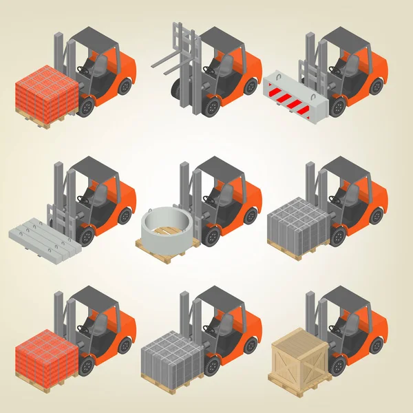 Icon forklift with cargo isometric, vector illustration. — Stock Vector