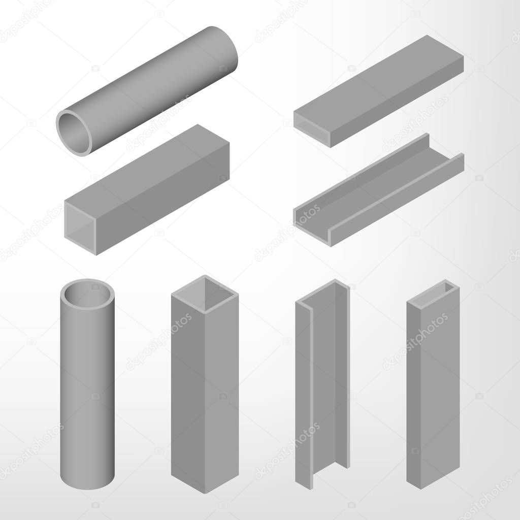 Steel beam isometric vector illustration.