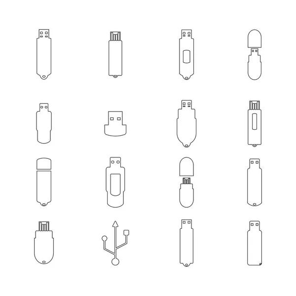 Icons flash drive from thin line, vector illustration. — Stock Vector