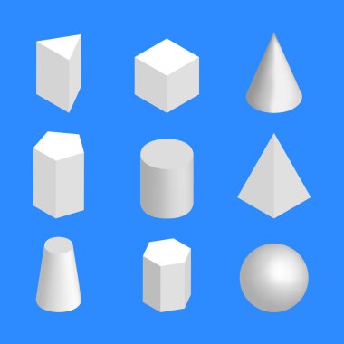 Basit geometrik figürler izometrik, vektör çizim.