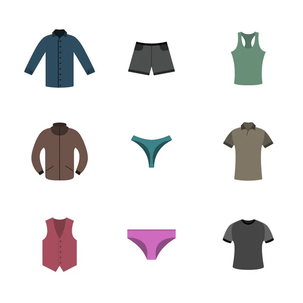 Diverse kleding van de bovenste en onderste instellenin vlakke stijl, vectorillustratie. — Stockvector