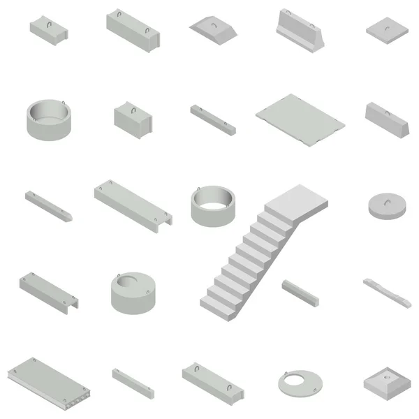 Set the iron concrete products isometric, vector illustration. — Stock Illustration Set the iron concrete products isometric, vector illustration. Royalty Free Stock Vectors