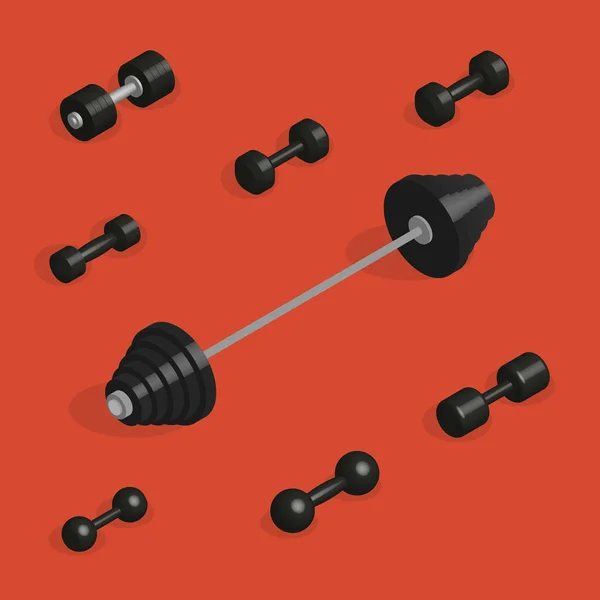Płaska konstrukcja elementów do siłowni i fitness w 3d, ilustracji wektorowych. — Wektor stockowy