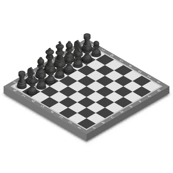 Chessboard with photorealistic pieces isometric, vector illustration. — Stock Vector