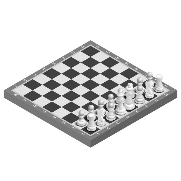 Σκακιέρα με φωτορεαλιστική κομμάτια ισομετρική, εικονογράφηση διάνυσμα. — Διανυσματικό Αρχείο