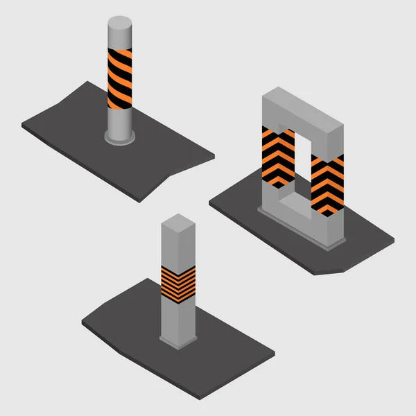 Set van betonnen kolommen en pijlers, vectorillustratie. — Stockvector