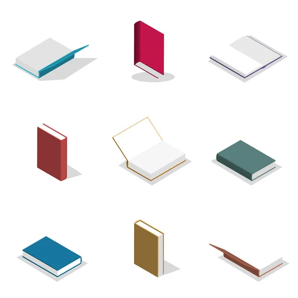 Serie di libri piani in 3D, illustrazione vettoriale . — Vettoriale Stock