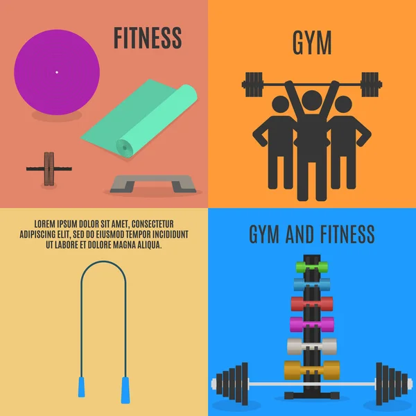 Elementos de diseño plano para gimnasio y fitness, ilustración vectorial . — Archivo Imágenes Vectoriales